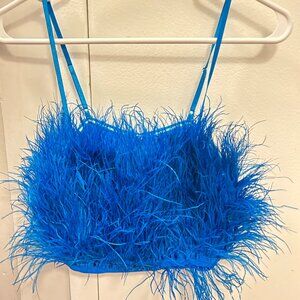 AKIRA OSTRICH FEATHERS CROP MESH BANDEAU